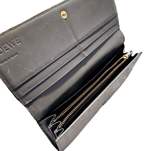 Loewe (Authentic) Slate Blue Anagram Embossed Leather Vintage Long Wallet, VGUC - Picture 8 of 12